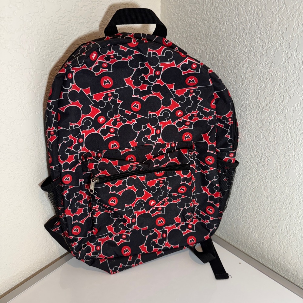 Mickey Mouse Disney Parks Backpack Black Red All Over Print Kids Travel Bag‎